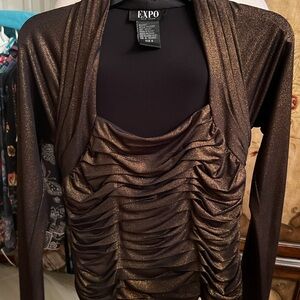 Women's Metallic Brown Ruched Top